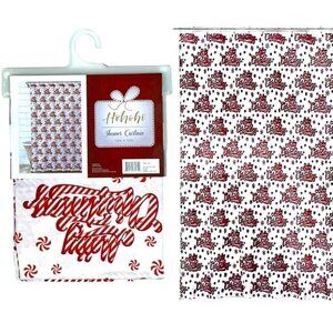 Christmas Candy Cane Shower Curtain Holiday XMas Fabric 70 x 72 in Red White